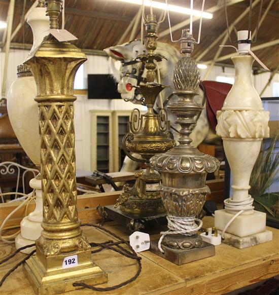 Five table lamps, various